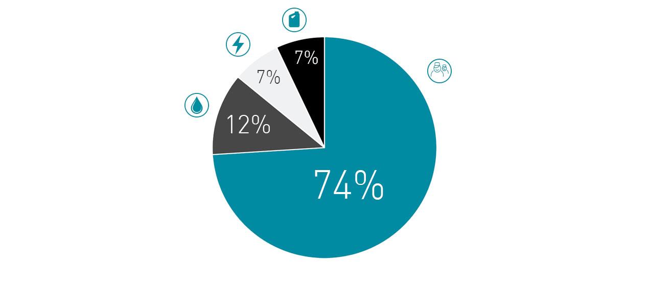 Distribuição dos custos de limpeza - gráfico de pizza Distribuição dos custos de limpeza - gráfico de pizza